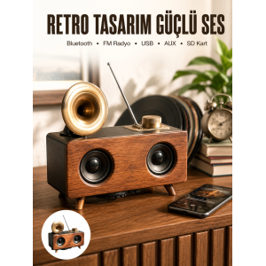 Nostaljik Görünümlü Bluetooth Bağlantılı Speaker