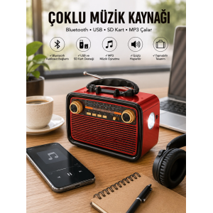 Nostaljik Radyo Bluetooth Bağlantılı Müzik Kutusu Ahşap