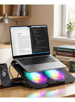 Notebook Soğutucu Stand Rgb Aydınlatmalı İki Fanlı Laptop Altlığı