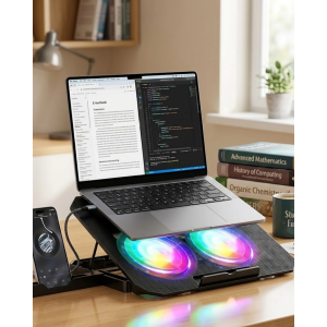 Notebook Soğutucu Stand Rgb Aydınlatmalı İki Fanlı Laptop Altlığı