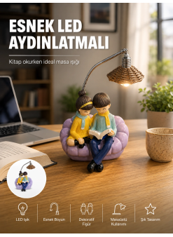 Okuyan Çift Figürlü Dekoratif Gece Lambası Hediye Seçeneği