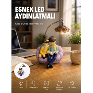 Okuyan Çift Figürlü Dekoratif Gece Lambası Hediye Seçeneği