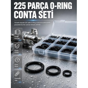Organizer Kutulu O-ring Conta Seti 225 Parça | Dayanıklı Kauçuk Sızdırmazlık Contaları