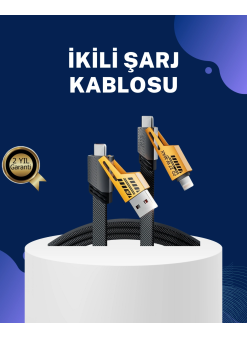 Örgülü Tasarım 4’ü 1 Arada Usb-c Lightning Hızlı Şarj Kablosu