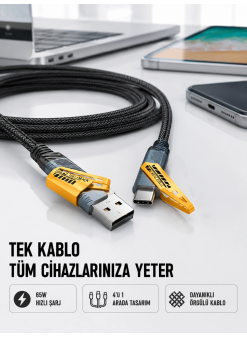 Örgülü Tasarım 4’ü 1 Arada Usb-c Lightning Hızlı Şarj Kablosu