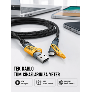 Örgülü Tasarım 4’ü 1 Arada Usb-c Lightning Hızlı Şarj Kablosu