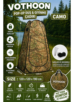 Otomatik Kabin Giyinme Çadırı 120x120x190 Cm Üst Havalandırma Yan Pencereli Duş & Wc Çadırı