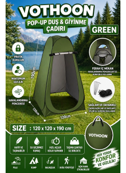 Otomatik Kabin Giyinme Çadırı 120x120x190 Cm Üst Havalandırma Yan Pencereli Duş & Wc Çadırı
