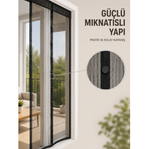 Otomatik Kapanan Mıknatıslı Sineklik Kapı Filesi Pratik Geçişli Siyah Model