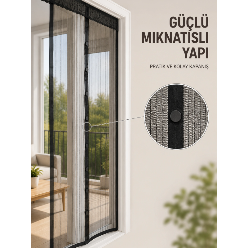 Otomatik Kapanan Mıknatıslı Sineklik Kapı Filesi Pratik Geçişli Siyah Model Otomatik Kapanan Mıknatıslı Sineklik Kapı Filesi Pratik Geçişli Siyah Model