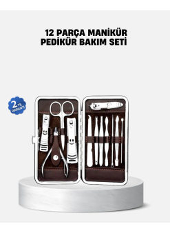 Özel Deri Çantalı 12 Parça Manikür Pedikür Bakım Seti Paslanmaz Çelik