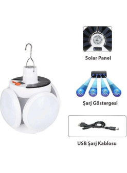 P-038 Solar Güneş Enerji Ve Usb Sarjli 5 Kanatlı