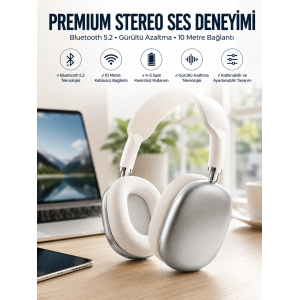 P9 Plus Kablosuz Kulak Üstü Bluetooth Kulaklık Beyaz Yüksek Ses Kaliteli