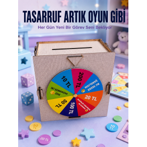 Para Biriktirme Challenge Kutusu Eğlenceli Şans Çarkı Ahşap Tasarruf Kumbarası