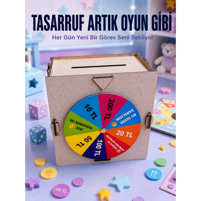 Para Biriktirme Challenge Kutusu Eğlenceli Şans Çarkı Ahşap Tasarruf Kumbarası Para Biriktirme Challenge Kutusu Eğlenceli Şans Çarkı Ahşap Tasarruf Kumbarası