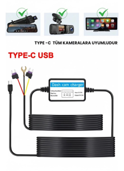 Park Modu Kablosu Type-c Akü Sigorta Bağlantı Kablosu Araç İçi Kamera Tüm Kameralara Uyumlu
