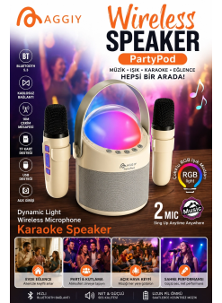 Partypod Bluetooth 5.3 Destekli Çok Fonksiyonlu Kablosuz Mikrofon Ve Hoparlör