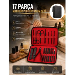 Paslanmaz Çelik 17 Parça Manikür Pedikür Seti Ve Taşınabilir Şık Çanta