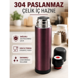 Paslanmaz Çelik Seyahat Termosu Tek Tuşlu Vakumlu Kahve Ve Çay Termosu