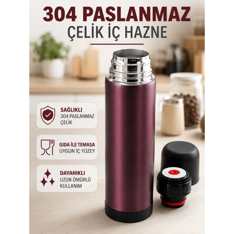 Paslanmaz Çelik Seyahat Termosu Tek Tuşlu Vakumlu Kahve Ve Çay Termosu Paslanmaz Çelik Seyahat Termosu Tek Tuşlu Vakumlu Kahve Ve Çay Termosu
