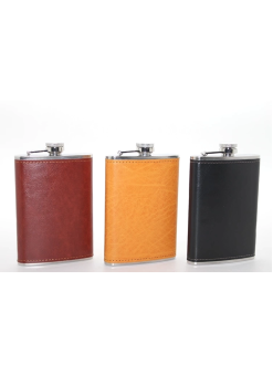 Paslanmaz Çelik Tekli 9 Oz Derili Matara  Alk2662