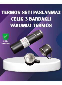 Paslanmaz Termos Ve İkili Bardak Seti | 6-12 Saat Sıcak/soğuk Tutma