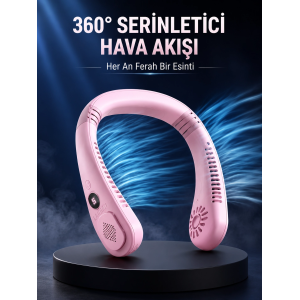 Pembe Boyun Fanı Kablosuz Taşınabilir Sessiz Çalışan Kişisel Serinletici Fan