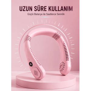 Pembe Boyun Fanı Sessiz Çalışan Usb Şarjlı Taşınabilir Kişisel Serinletici