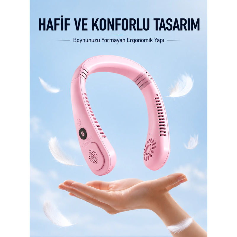 Pembe Boyun Tipi Fan Usb Şarjlı Hafif Tasarım Güçlü Hava Üflemeli Serinletici Pembe Boyun Tipi Fan Usb Şarjlı Hafif Tasarım Güçlü Hava Üflemeli Serinletici