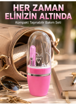 Pembe Manikür Pedikür Bakım Seti Cımbız Tırnak Makası Makas Törpü