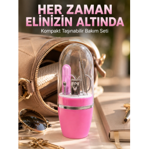 Pembe Manikür Pedikür Bakım Seti Cımbız Tırnak Makası Makas Törpü