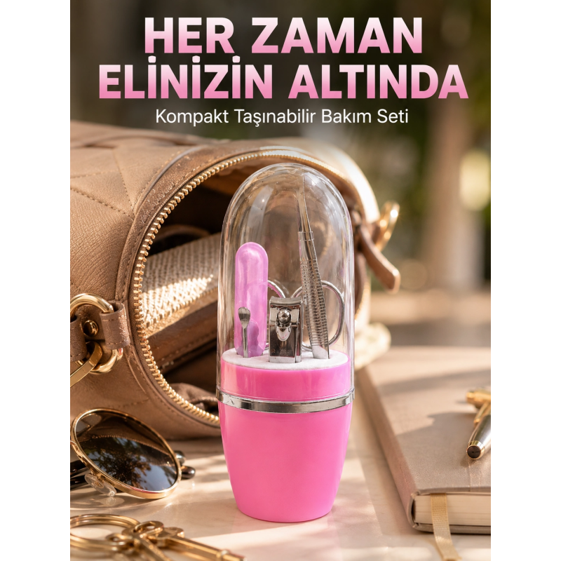 Pembe Manikür Pedikür Bakım Seti Cımbız Tırnak Makası Makas Törpü Pembe Manikür Pedikür Bakım Seti Cımbız Tırnak Makası Makas Törpü