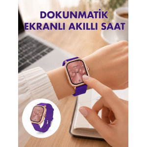 Pembe Mor Ve Metal Kordonlu Akıllı Saat Hediye Seti