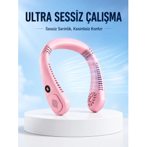 Pembe Şarjlı Boyun Fanı 5 Kademeli Hız Ayarlı Taşınabilir Boyun Tipi Fan