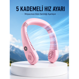Pembe Taşınabilir Boyun Fanı Ergonomik Tasarım Çok Kademeli Hava Akışı