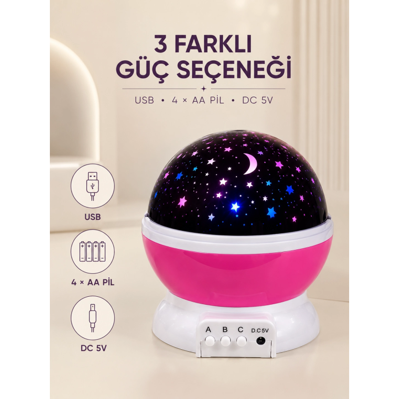 Pembe Yıldızlı Gece Lambası Döner Gökyüzü Projeksiyon Işığı Pembe Yıldızlı Gece Lambası Döner Gökyüzü Projeksiyon Işığı