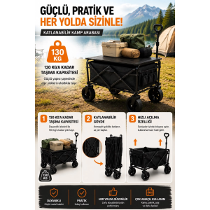 Piknik Kamp Arabası Masalı Geniş Tekerlekli Taşıma Ve Yük Arabası 130 Kg