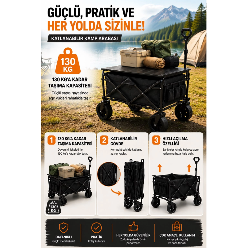 Piknik Kamp Arabası Masalı Geniş Tekerlekli Taşıma Ve Yük Arabası 130 Kg Piknik Kamp Arabası Masalı Geniş Tekerlekli Taşıma Ve Yük Arabası 130 Kg