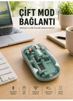 Pilli Kablosuz Mouse Bluetooth Ve Usb Uyumlu Sessiz Tıklama Yeni Nesil