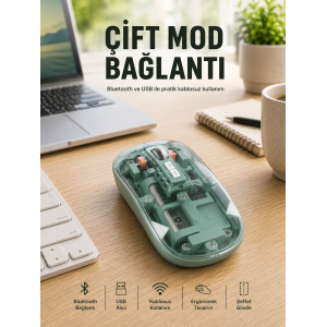 Pilli Kablosuz Mouse Bluetooth Ve Usb Uyumlu Sessiz Tıklama Yeni Nesil