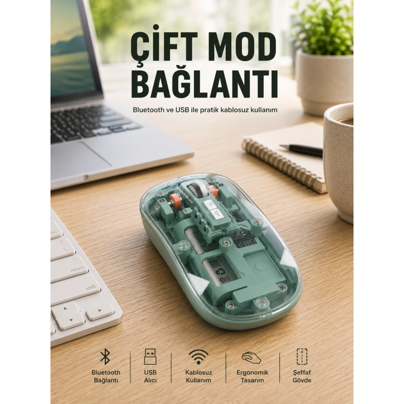 Pilli Kablosuz Mouse Bluetooth Ve Usb Uyumlu Sessiz Tıklama Yeni Nesil Pilli Kablosuz Mouse Bluetooth Ve Usb Uyumlu Sessiz Tıklama Yeni Nesil