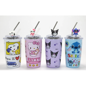 Popüler Karakter Figürlü Isı Muhafazalı Metal Pipetli Çelik Kupa Alk4430