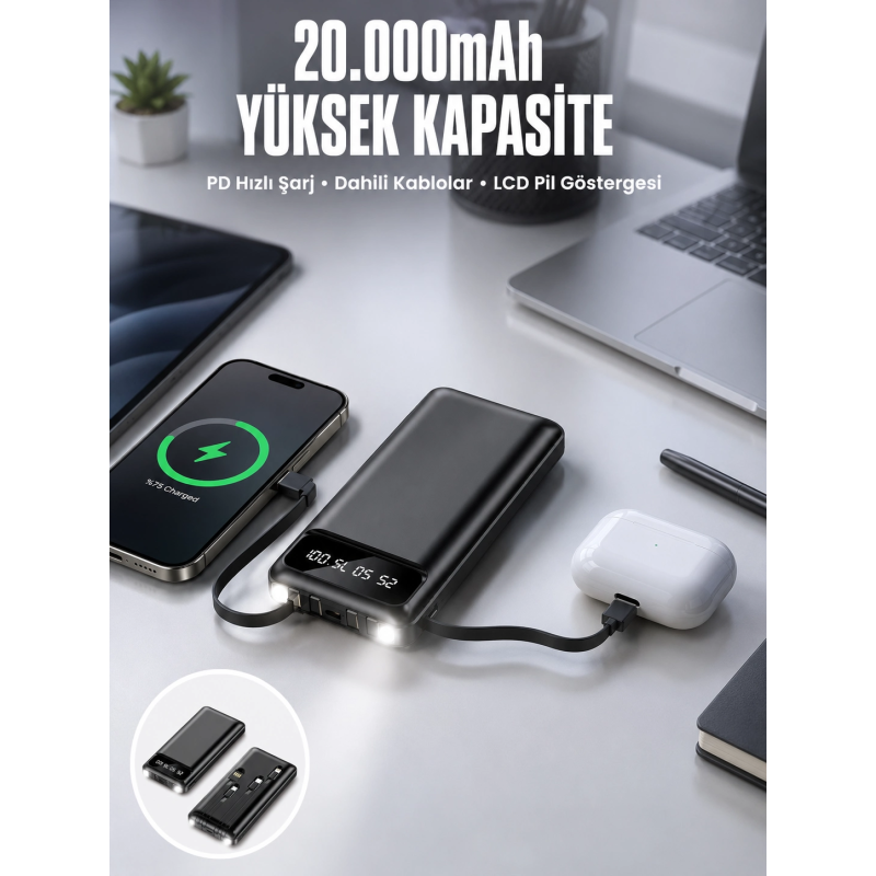 Powerbank 20.000 Mah Dijital Göstergeli Lcd Ekran Uzun Pil Ömrü Yeni Nesil Powerbank 20.000 Mah Dijital Göstergeli Lcd Ekran Uzun Pil Ömrü Yeni Nesil