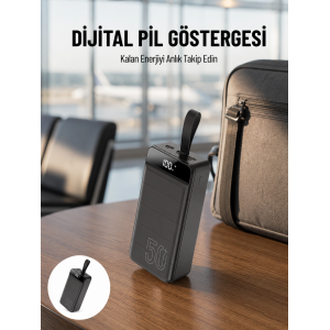 Powerbank 50.000 Mah Dijital Göstergeli Taşınabilir 4 Portlu Hızlı Powerbank Yeni Nesil
