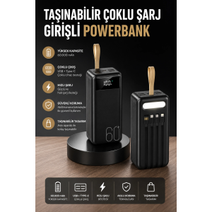 Powerbank 60.000 Mah 4 Portlu Uzun Şarj Süreli Dijital Göstergeli