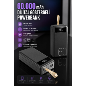 Powerbank 60.000 Mah Hızlı Şarj 4 Çıkışlı Uzun Şarj Süreli Dijital Göstergeli