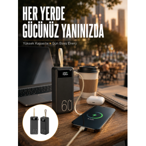 Powerbank 60.000 Mah Taşınabilir Şarj Hızlı El Fenerli Dijital Göstergeli Yeni Nesil