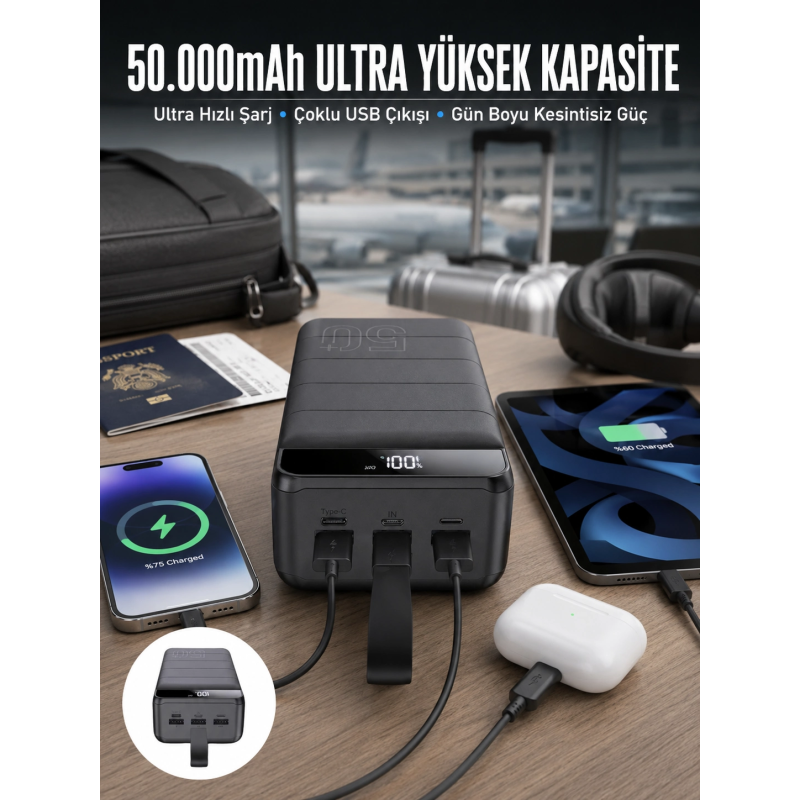 Powerbank Çoklu Şarj Girişi 50.000 Mah Taşınabilir Dijital Göstergeli (kopya) Powerbank Çoklu Şarj Girişi 50.000 Mah Taşınabilir Dijital Göstergeli (kopya)