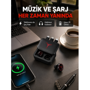 Powerbank Özellikli Bluetooth Kablosuz Kulaklık – Dokunmatik Kontrol, Uzun Pil Ömrü, Ergonomik Tasarım