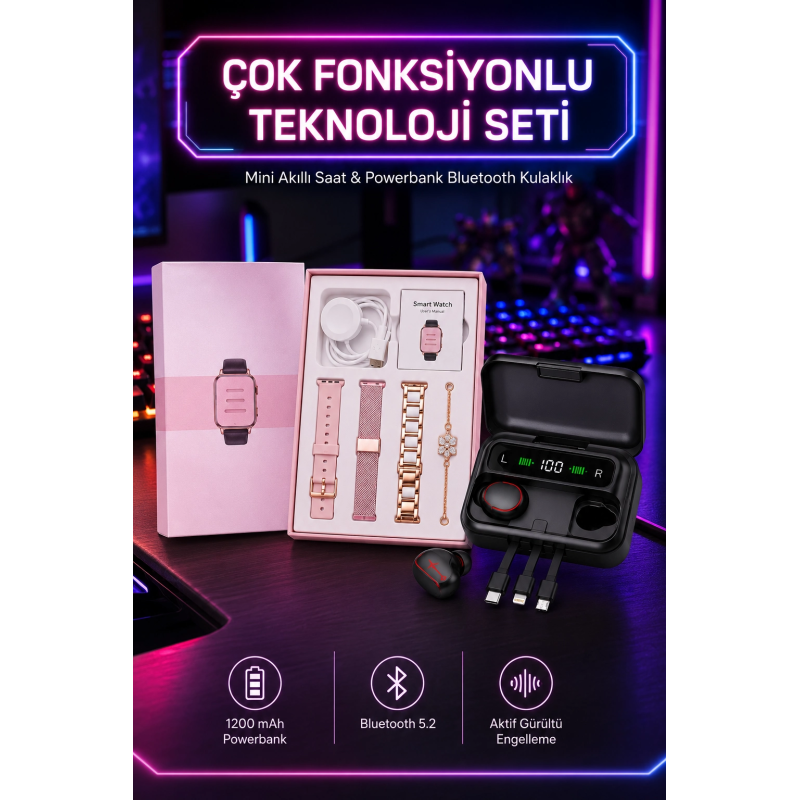 Powerbank Özellikli Bluetooth Kulaklık Ve Nabız Ölçer Akıllı Saat Bileklik Hediyeli Powerbank Özellikli Bluetooth Kulaklık Ve Nabız Ölçer Akıllı Saat Bileklik Hediyeli